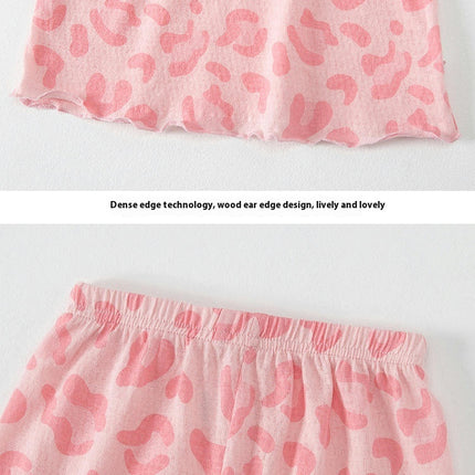 Toddler Girls Baby Imitation Ice Silk Print Short Sleeve Pajamas Set 2-Piece Set