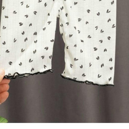 Girls Imitation Ice Silk Printed Short Sleeve Pajamas Set Toddler Baby Bottom Clothes 2-piece Set