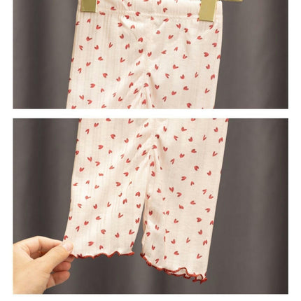 Girls Imitation Ice Silk Printed Short Sleeve Pajamas Set Toddler Baby Bottom Clothes 2-piece Set