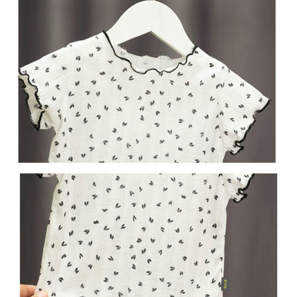 Girls Imitation Ice Silk Printed Short Sleeve Pajamas Set Toddler Baby Bottom Clothes 2-piece Set