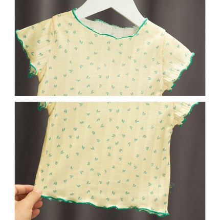 Girls Imitation Ice Silk Printed Short Sleeve Pajamas Set Toddler Baby Bottom Clothes 2-piece Set