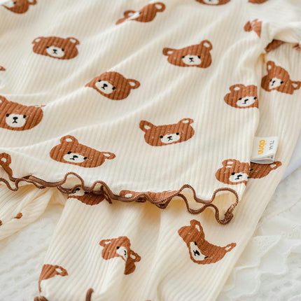 Children's Pajamas Set Boys and Girls Baby Cartoon Bear Floral Home Clothes 2-piece Set