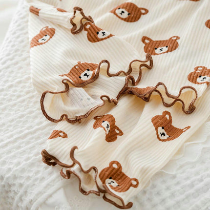 Children's Pajamas Set Boys and Girls Baby Cartoon Bear Floral Home Clothes 2-piece Set