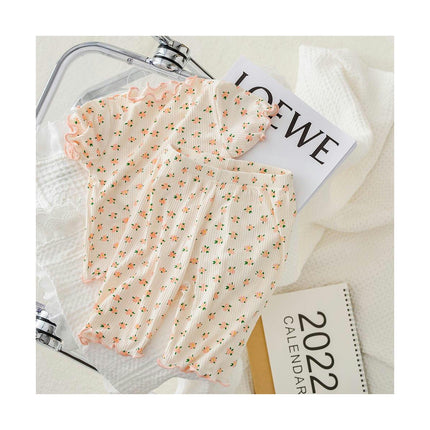 Children's Pajamas Set Boys and Girls Baby Cartoon Bear Floral Home Clothes 2-piece Set
