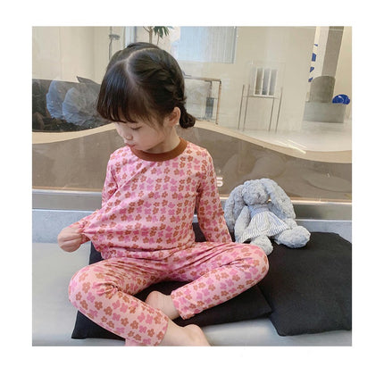 Girls' Home Clothes Set - Polka Dot Flower 2-piece Pajamas for Small and Medium-sized Children