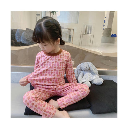 Girls' Home Clothes Set - Polka Dot Flower 2-piece Pajamas for Small and Medium-sized Children
