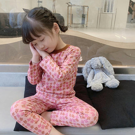 Girls' Home Clothes Set - Polka Dot Flower 2-piece Pajamas for Small and Medium-sized Children