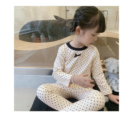 Girls' Home Clothes Set - Polka Dot Flower 2-piece Pajamas for Small and Medium-sized Children