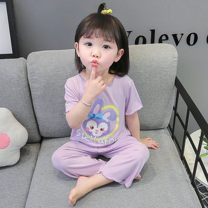 Girls Pajamas Short Sleeve Set Toddler Girls Summer Imitation Ice Silk Rabbit Pajamas