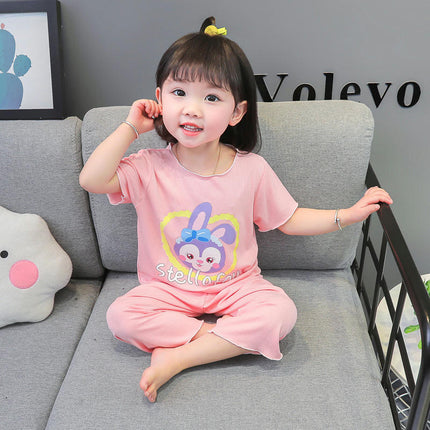 Girls Pajamas Short Sleeve Set Toddler Girls Summer Imitation Ice Silk Rabbit Pajamas