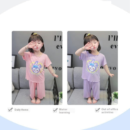 Girls Pajamas Short Sleeve Set Toddler Girls Summer Imitation Ice Silk Rabbit Pajamas