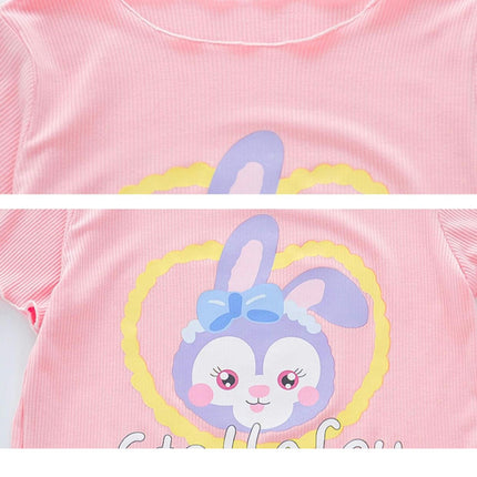 Girls Pajamas Short Sleeve Set Toddler Girls Summer Imitation Ice Silk Rabbit Pajamas
