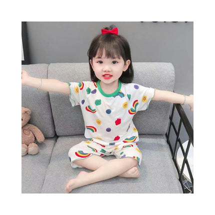 Girls Pajamas Short Sleeve Toddler Girls Summer Short Sets Imitation Ice Silk Sleepwear