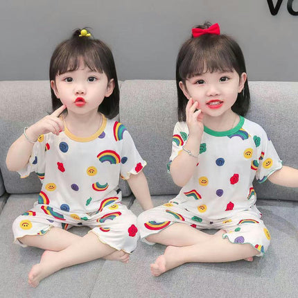 Girls Pajamas Short Sleeve Toddler Girls Summer Short Sets Imitation Ice Silk Sleepwear