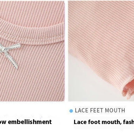 Girls Imitation Ice Silk Suit-Small and Medium Children's Solid Color 2-piece Air Conditioning Suit Summer