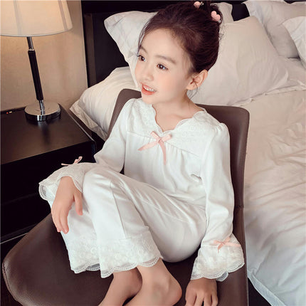 Girls' Home Clothes Set Long Sleeve Lace Sweet Pajamas 2-piece Set