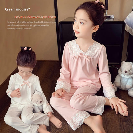 Girls' Home Clothes Set Long Sleeve Lace Sweet Pajamas 2-piece Set