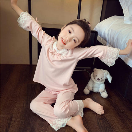 Girls' Home Clothes Set Long Sleeve Lace Sweet Pajamas 2-piece Set