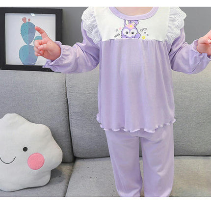 Girls Pajamas Set Cute Cartoon Long Sleeve Home Clothes Two-piece Set for Small and Medium Children