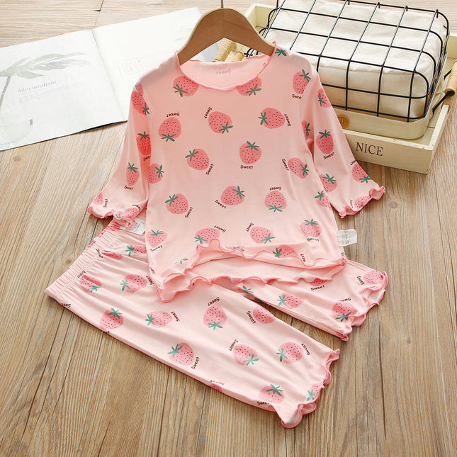 Girls' Pajama Set - Strawberry Home Clothes Imitation Ice Silk 2-piece Pajamas