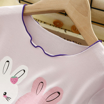 Girls' Short-Sleeved Pajamas Set - 2-Piece Imitation Silk Air-Conditioning Suit