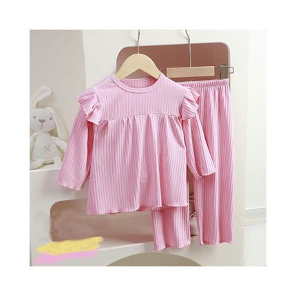 Girls' Home Clothes Casual Solid Color Pajamas - 2-piece Set Baby Girls Air Conditioning Clothes