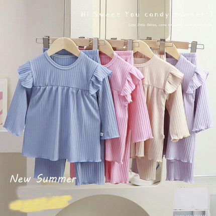 Girls' Home Clothes Casual Solid Color Pajamas - 2-piece Set Baby Girls Air Conditioning Clothes