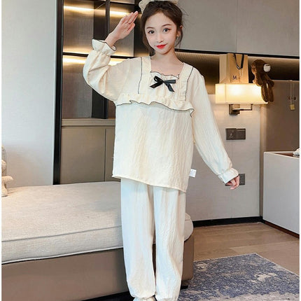Girls Summer Fashionable Pajama Set Long Pants Top and Pants 2-piece Clothing Set