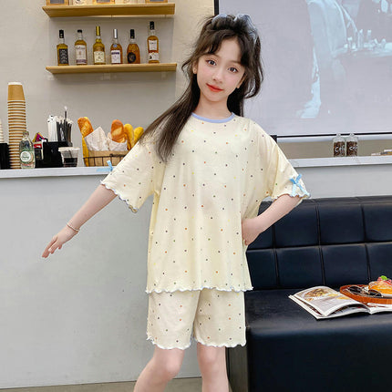 Girls Modal Pajama Set - Short Sleeve Air Conditioning Clothes Children Summer Home Clothes