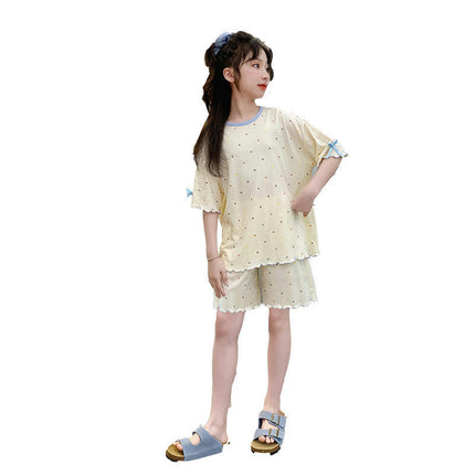 Girls Modal Pajama Set - Short Sleeve Air Conditioning Clothes Children Summer Home Clothes