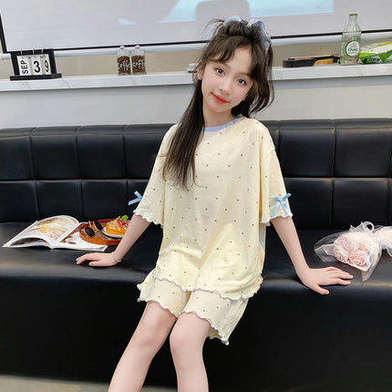 Girls Modal Pajama Set - Short Sleeve Air Conditioning Clothes Children Summer Home Clothes