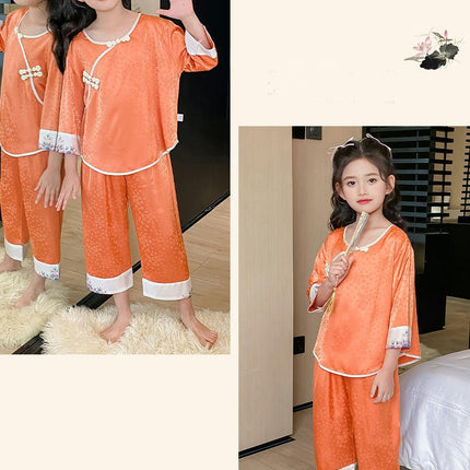 Girls Pajamas 2-piece Set - High-end Retro Button Princess Homewear Set