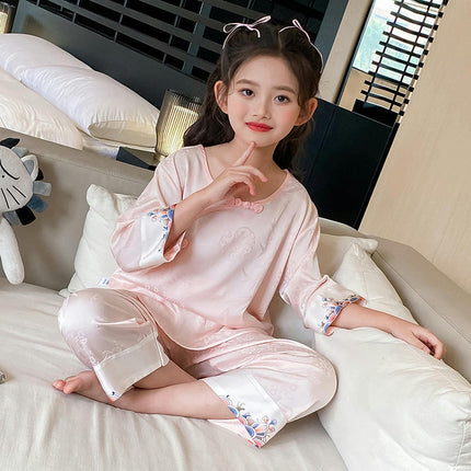 Girls Pajamas 2-piece Set - High-end Retro Button Princess Homewear Set