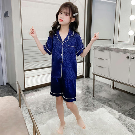 Children's Pajamas 2-piece Set - Button Short Sleeve Top Shorts Air Conditioning Suit