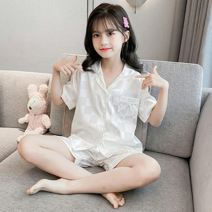 Children's Pajamas 2-piece Set - Button Short Sleeve Top Shorts Air Conditioning Suit