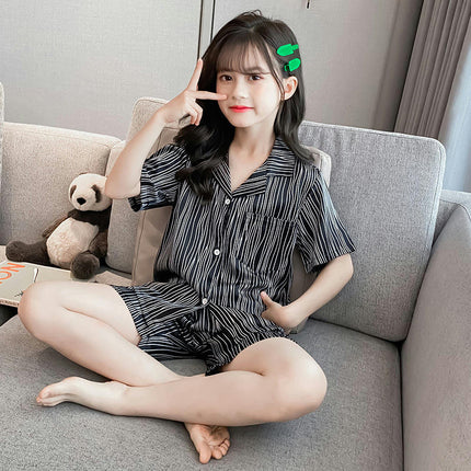 Children's Pajamas 2-piece Set - Button Short Sleeve Top Shorts Air Conditioning Suit