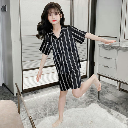 Children's Pajamas 2-piece Set - Button Short Sleeve Top Shorts Air Conditioning Suit
