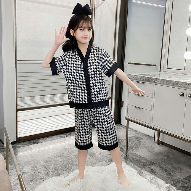 Children's Pajamas 2-piece Set - Button Short Sleeve Top Shorts Air Conditioning Suit