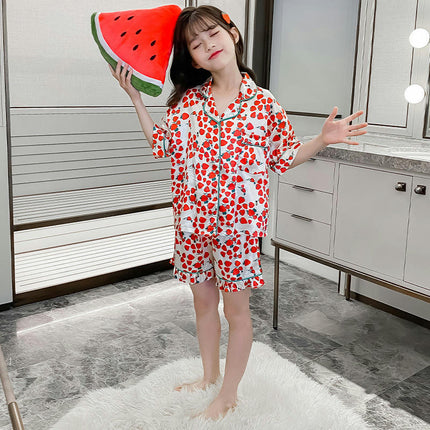 Children's Pajamas 2-piece Set - Button Short Sleeve Top Shorts Air Conditioning Suit