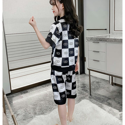 Children's Pajamas 2-piece Set - Button Short Sleeve Top Shorts Air Conditioning Suit