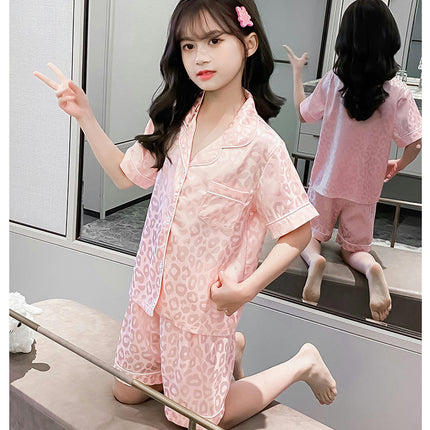 Children's Pajamas 2-piece Set - Button Short Sleeve Top Shorts Air Conditioning Suit