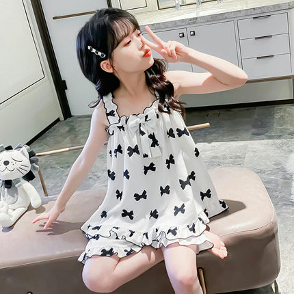 Little Girls Summer Short Sets Kids Ruffle Sleeveless Tank Tops and Shorts 2Pcs Pajamas
