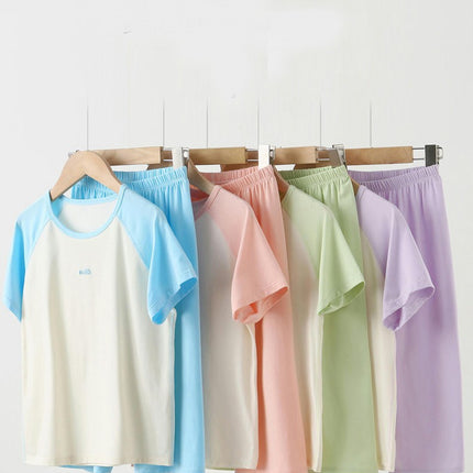 Middle and Large Children's Pajamas Set-Summer Thin T-shirt Short-Sleeved Home Clothes