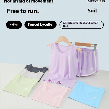 Children's Vest Suit Summer Thin Sports Suit Boys and Girls Sleeveless T-shirt Casual Shorts
