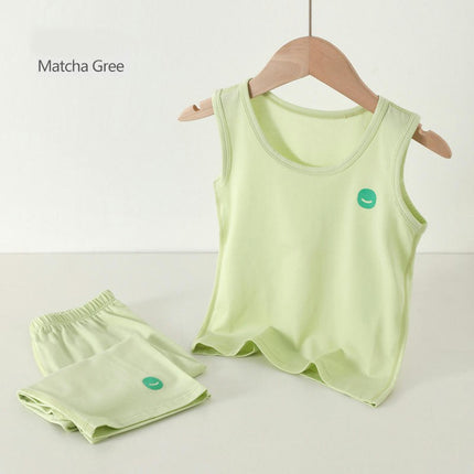 Summer Children's Vest Thin Sleeveless Top Set-Boys Capri Pants Casual Home Clothes