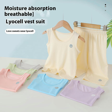 Summer Children's Vest Thin Sleeveless Top Set-Boys Capri Pants Casual Home Clothes