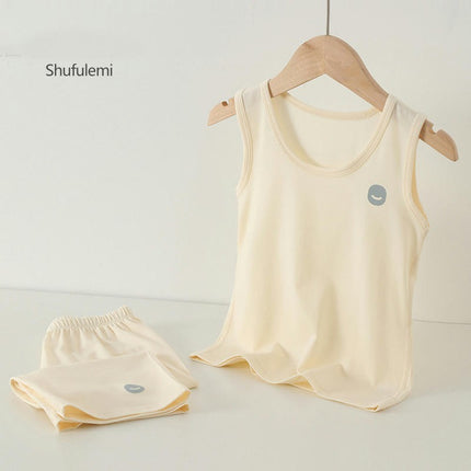Summer Children's Vest Thin Sleeveless Top Set-Boys Capri Pants Casual Home Clothes