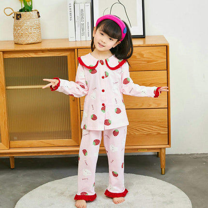Spring and Autumn Cherry Strawberry Women's Pajamas Set Cartoon Anime Cotton Home Clothes Set