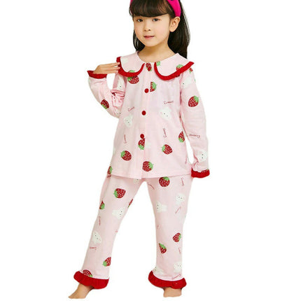Spring and Autumn Cherry Strawberry Women's Pajamas Set Cartoon Anime Cotton Home Clothes Set