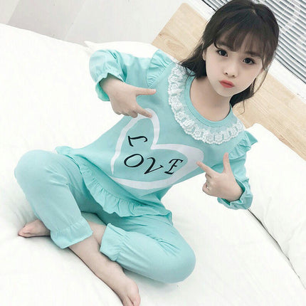 Girls Pajamas Princess Style Pure Cotton Long Sleeve Set Middle and Large Girls Autumn Home Clothes Set